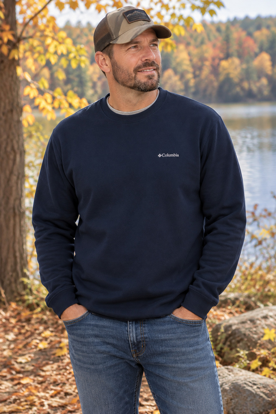 2 Columbia Hart Mountain Mens Crewneck Cozy Sweatshirts Navy , Grey/Green SZ XL